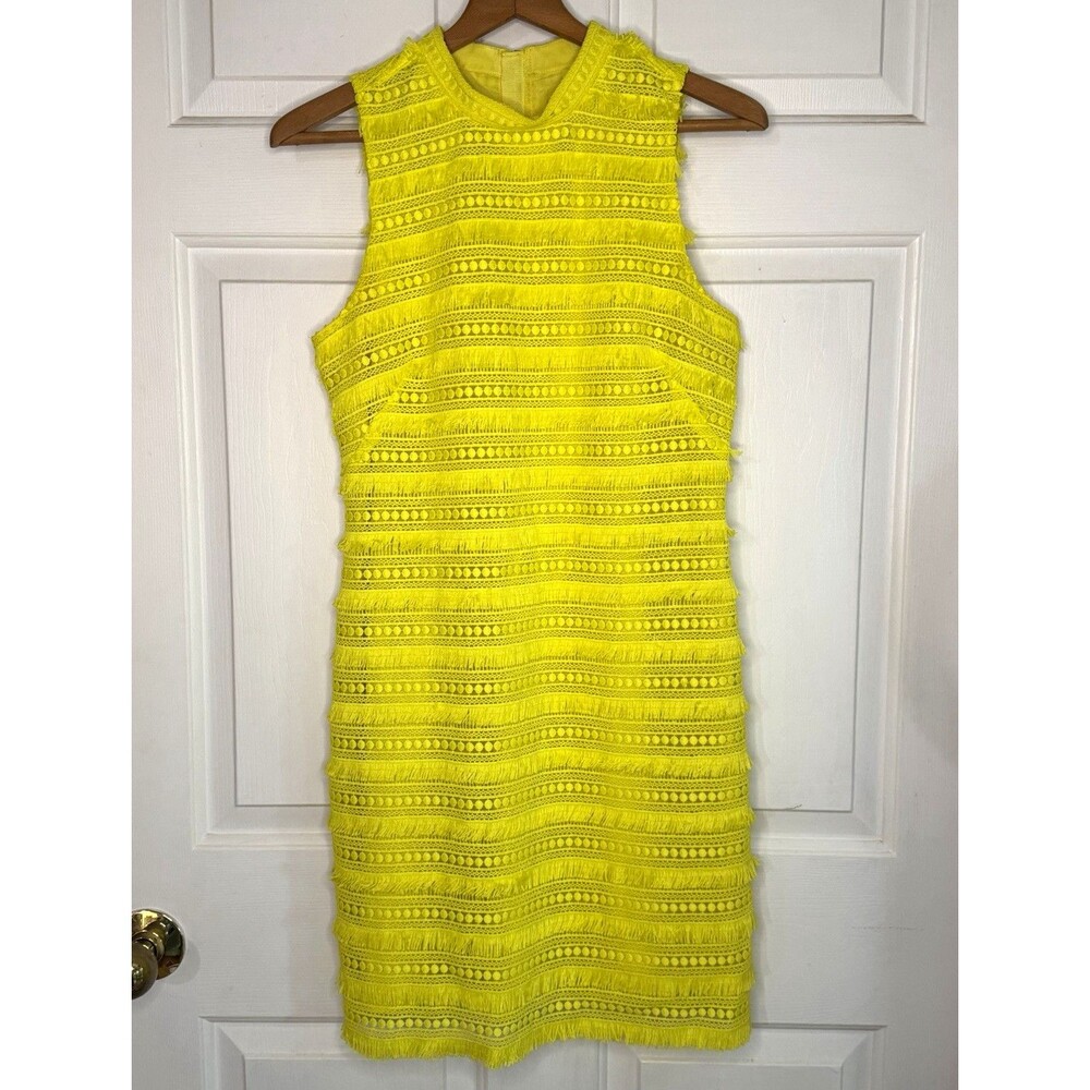 J.CREW Yellow Lace Fringe Sheath Dress V-Neck Sleeveless Knee Length 4